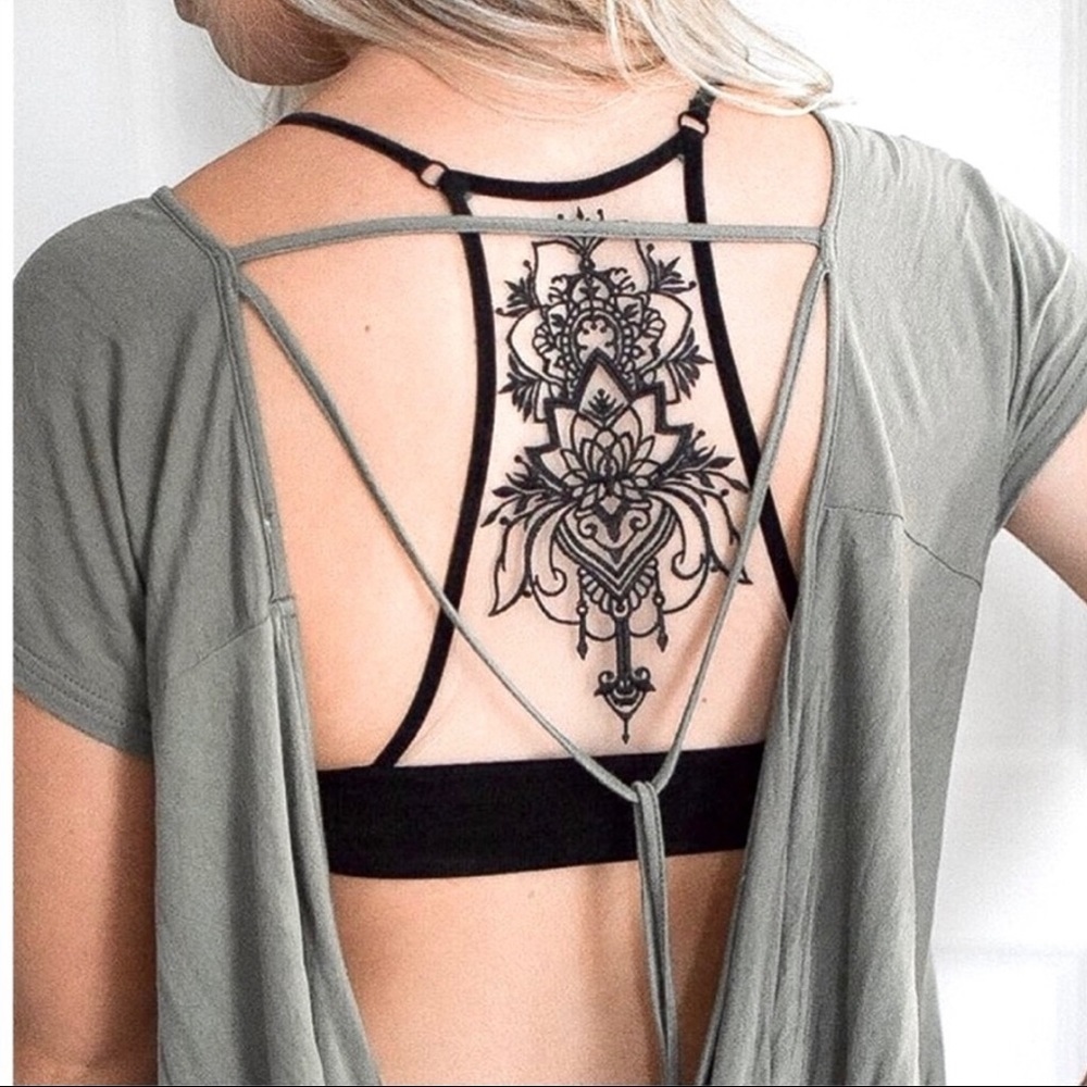 Floral Tattoo Embroidered Mesh Racerback Bralette - Picture 1 of 12
